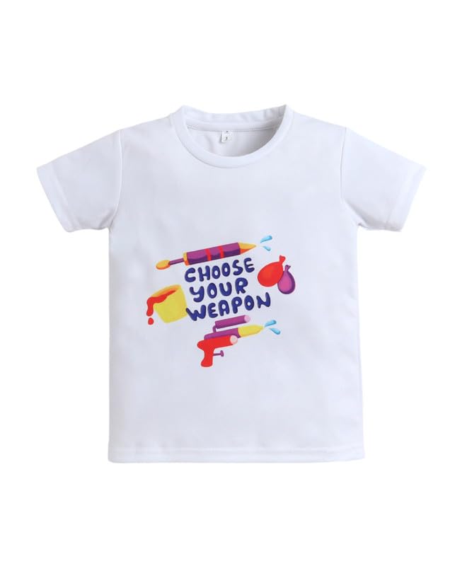 Image of The Magic Wand Kids Holi Festival Theme Printed T-Shirts, Girls Top, Boys Kurta Multicolored for Kids Baby Boys and Girls, Traditional Indian Wear Dress for Holi
