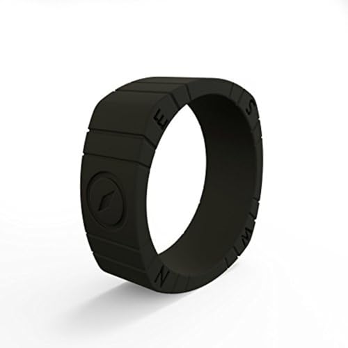 QALO Men's Classic Rubber Silicone Ring, Rubber Wedding Band, Breathable, Square Edged Compass Ring for Men, Black Compass Size 9