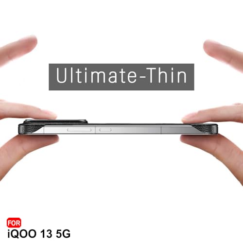 Image of TheGiftKart Hybrid Ultimate Slim Back Case Cover for iQOO 13 5G | Lightweight Profile | Hard Back Case Cover for iQOO 13 5G (PC & TPU, Metal Camera Ring, Leather Texture Finish, Black)