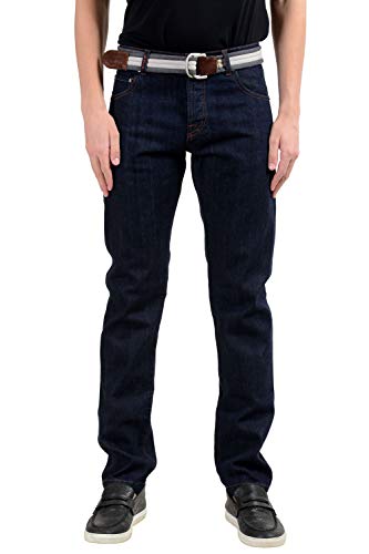 Kiton Napoli Limited Edition Men's Belted Blue Straight Leg Jeans US 30 IT 46