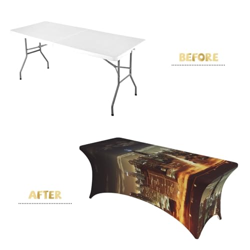 Nappe extensible en élasthanne 1m80 motif Chicago pour table rectangulaire