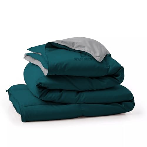 Image of 500 GSM Winter Blanket /Comforter Double Bed Size (90 inchX100 inch) - Unique Design Heavy Winter Comforter 500 GSM Microfiber Fill -Rajai Double Bed - Teal /Silver Grey Color