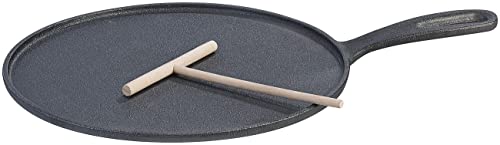 Rosenstein & Söhne Crepepfanne: Gusseiserne Crêpe-Pfanne für Grill und Herd mit Teigverteiler, Ø 28 cm (Crepes Pfanne, Gusseisen Crepe, Bratpfanne)