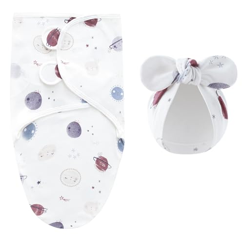 Image of Baby Swaddle Sleep Sack with Hat Set for 0-3 Months 3-Pack Soft Cotton Newborn Wearable Swaddle Wrap for Girls Boys (Purple Set)