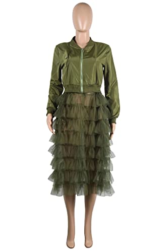 Dingang Women Casual Bomber Jacket Plus Size Ruffle Patchwork Bomber Jacket Trench Coat Dress #TOP3