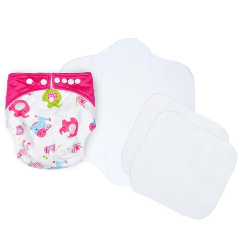 Image of Ambaby Cloth Diapers Combo Pack Quick Dry Comfort Gots Certified Free Size Button Adjustable, Washable, Reusable, Multilayered Cotton Pads And Boosters, Animals Pink And Parachute Printed - Pack Of 2