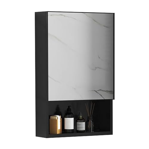 Stylowe niebieskie naścienne lustro do szafki na leki z pojedynczymi drzwiami i półkami - 50 x 65 x 11 cm przechowywanie łazienkowe na niezbędne rzeczy