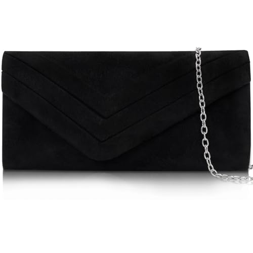 Larcenciel Sacs à Main Femme Daim, Pochettes et Clutches Noir avec Détachable, Sac Bandoulière Femme en Conception des Rainures Sac Soiree Tendance Idéal...