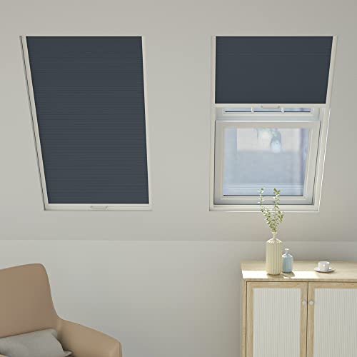 Berissa Blackout Manual Skylight Blinds Aluminum Roof Window Cellular Shades Honeycomb Blinds For Window, Custom Size, Blackout-Deep Blue #TOP1