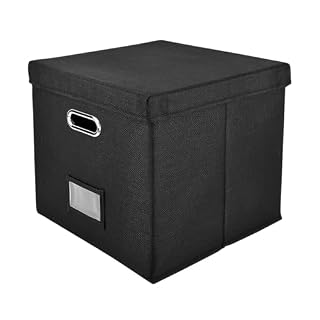 Vinyl Record Storage Box, 12.99×12.99×12.99Inch Album Storage for Vinyl Records, Decorative Linen Storage Cube Bin with Lid, Stackable & Collapsible (Color:Black) - Les Beatles, Paul McCartney, John Lennon, RIngo Starr, George Harrison