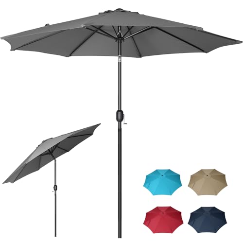 Panana 2.7M Garden Parasol Sun Shade Outdoor Umbrella 6 Sturdy Ribs with Crank and Tilt Mechanism for Patio, Deck, Patio and Balcony (Dark Grey)