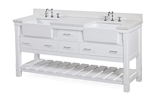 Charlotte 72-inch Double Farmhouse Bathroom Vanity (Quartz/White): Includes White Cabinet with Stunning Quartz Countertop and White Ceramic Apron Sinks Charlotte 72-inch Double Farmhouse Bathroom Vanity (Quartz/White): Includes White Cabinet with Stunning Quartz Countertop and White Ceramic Apron Sinks