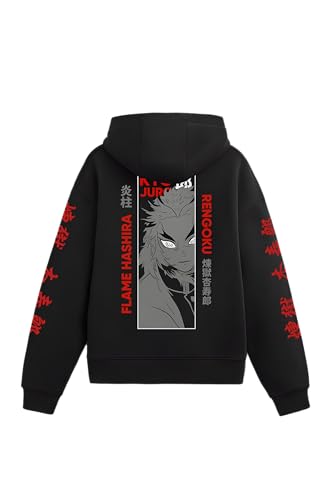 Image of Anime Inspired Design Unisex Pullover Hoodie, Black, Graphic Print Front and Back