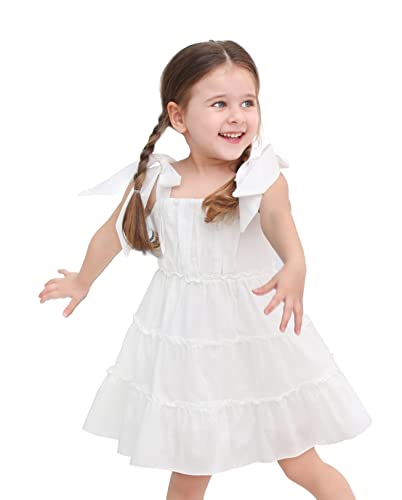 Lilax Little Girls Sleeveless Summer Dress, 100% Cotton Easter Sundress