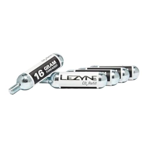 LEZYNE Threaded CO2 Cartridges 5-Pack for Quick and Easy Tire Inflation, Road, Gravel, Mountain Bike Tires, Compact, Compatible with Threaded Inflator Heads.