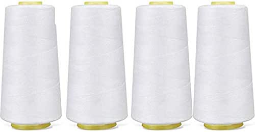 Serger Thread, All Purpose 100% Polyester, White, 4 Pack of