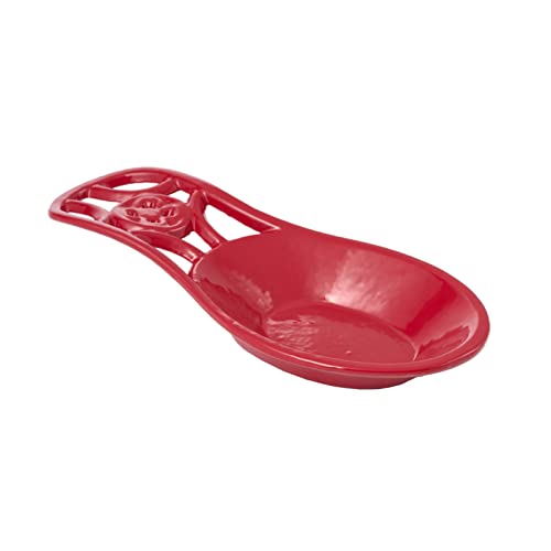 JOGREFUL Cast Iron Spoon Rest, Kitchen Utensil Rest Coin Pattern Red