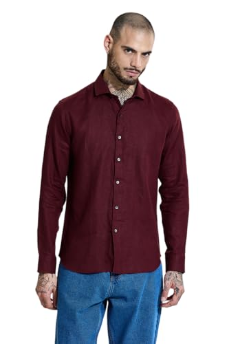 Image of SNITCH Men Casual Shirt | Slim Fit Full Sleeve Classic Collar Solid Pattern | 100% Linen, Breathable & Lightweight Fabric, Machine Washable