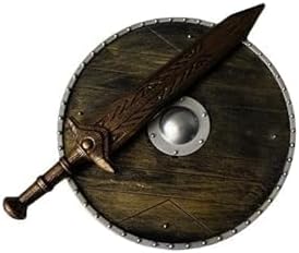 Viking Shield and Sword Wall Decor, Medieval Round Battle Shield with Boss,Plastic Weapon Set