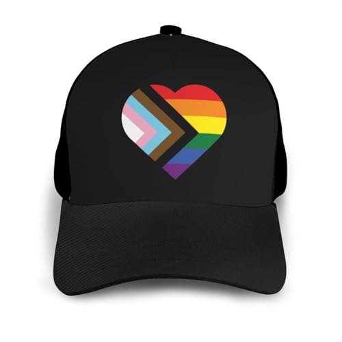 LGBT Rainbow and Transgender Pride Flag Heart Unisex Classic Adjustable Curved Brim Baseball Cap, Trucker Hat3