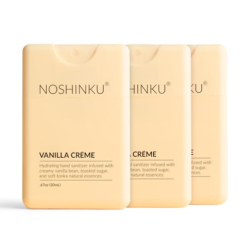 Noshinku - Refillable Hand Sanitizer Vanilla Crme 3-Pack Travel Size Spray with Hydrating Botanical Oils All Natural Origin Fragrance Sugarcane Derived Alcohol No Parabens No Dyes