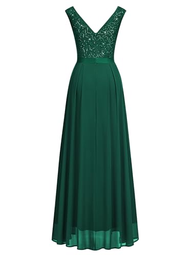 Image of Miusol Women's Sexy Deep V-Neck Sequin Lace Double Sleeveless Evening Party Maxi Dress
