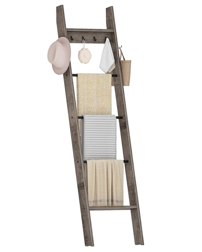 CHOEZON 5-Tier Blanket Ladder, Wooden Blanket Display Rack, Towel Ladder