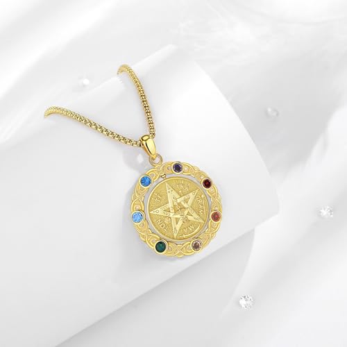 Colgante Tetragramatón Plata con Chakras Amuleto de Suerte