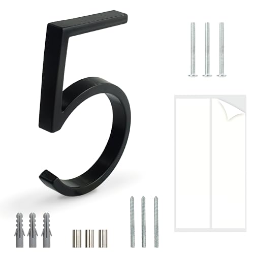 HASWARE Número De Casa Flotante: 5 Pulgadas (12cm) Números De Puertas Modernos - SeñAlizacióN Para La Oficina De Correos De La Calle (5, Negro)