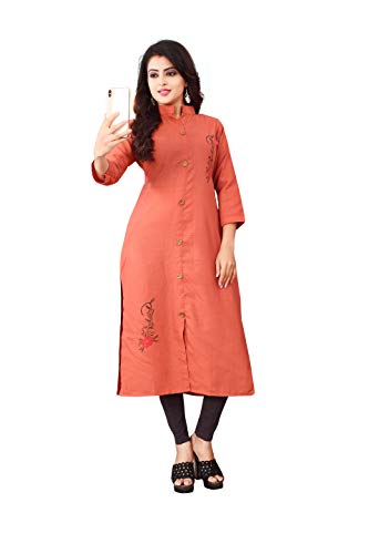 Image of OM SAI LATEST CREATION Slub-Rayon Three-Fourth Sleeve Printed A-Line Kurti for Women