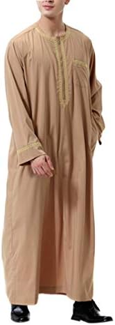 KRUIHAN Islamic Mens Maxi Dress Muslim Arab Kaftan Jalabiya (Light Brown,M)