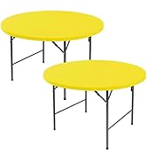 Enjoyidea Fitted Round Table Covers 60 Inch-2 Pack Yellow Elastic Spandex Table Cloth-Small Stret...