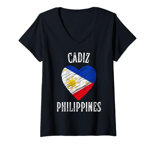 Mujer Philippines Flag Heart Cadiz City Camiseta Cuello V