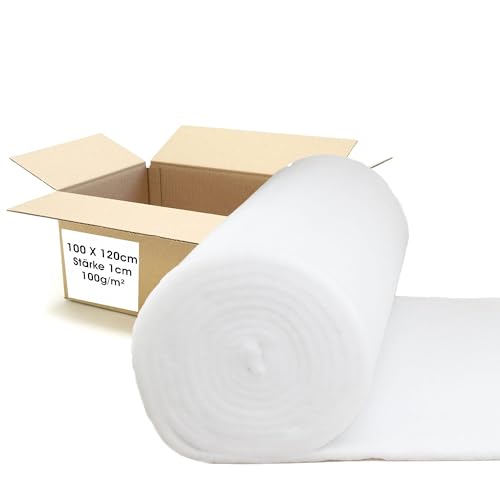 Lederkonzept 1m Polsterwatte Volumenvlies 100g/m 1 2m breit x 1 00m lang ca. 10 mm dick 1 20 m 100% Polyester waschbar Produktklasse 1 Patchworkvlies Polstervlies