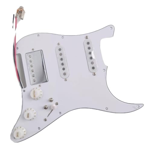 アルニコス5ハムバッカーピックアップ、コイルスプリッティング、米国/メキシコフェンダーストラトキャスターエレクトリックギターの交換部品のため息の3層ピックガード付きSSHギタープリワイヤードロードストラルのピックガード、 (ホワイト)