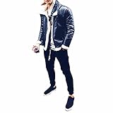 biker mantel aus kunstleder mit lammfellimitat  BBOOY Herren Faux Fleece Lederjacke, Fashion Stehkragen Plus Velve Pelzfutter Bikermantel Winter Warm Schaffell Kurze Lederjacke,Blau,M