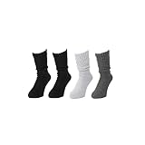 [RENFRO] ホカロン 靴下 メンズ あったか 裏起毛 総パイル クルーソックス ゆったり口ゴム 25-28cm 4足セット ブラック ×2 チャコール グレー