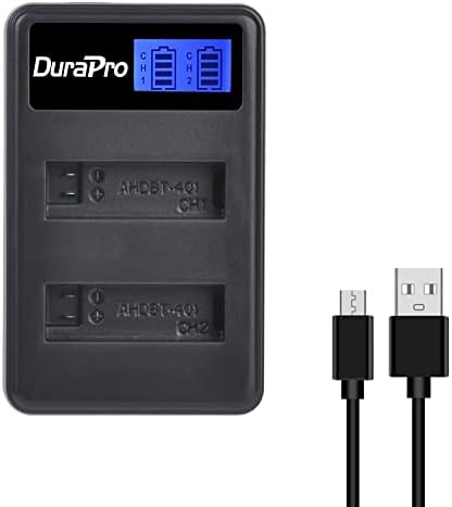 DuraPro Batteries AHDBT-401 (4Packs) 1500mAh + LCD Dual USB Charger for Gopro 4 Battery Gopro Hero 4 Black/Silver Camera Batteries