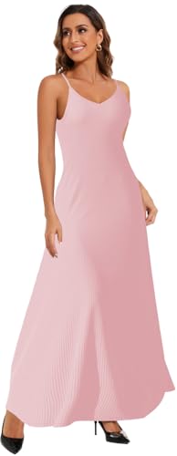 DinyIn Women\'s Pink Summer Maxi Dresses Sexy V Neck Loose Ribbed African Dress Casual Plus Size Adjustable Sundress with Pockets