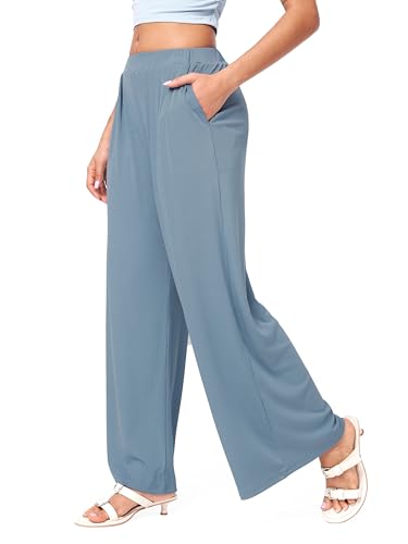 Image of CIDER Palazzo Pants for Women Wide Leg Flowy Pants with Pockets Elastic Mid Waist Summer Beach Vacation Outfits Lightweight