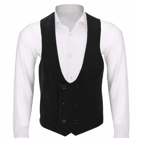 Men's Velvet Suit Vest U-Neck Double Breasted Waistcoat for Business Casual