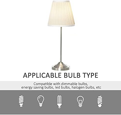 HOMCOM Modern Table Lamp with Pleated Fabric Lampshade and Metal Base, Home Lighting for Living Room, Bedroom, Office, White and Silver