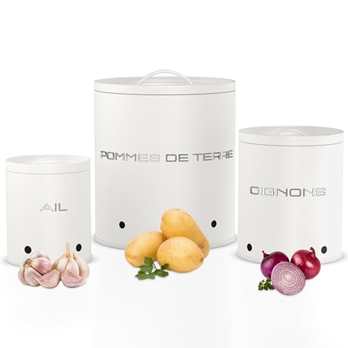 KOOK TIME rangement pomme de terre oignon ail - Lot de 3 - Boite pomme de terre oignons ail - rangement légumes avec petits trous de ventilation pour une...