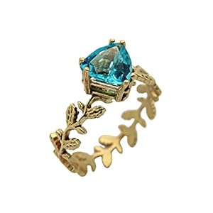 leaf engagement ring gold apatite ring, gold filigree ring, oak leaf ring gold lace ring, trillion gemstone ring, unique…