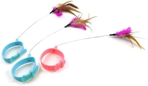 PetPhindU 3PCS Cat Collars with Cat Feather Toys, Interactive Cat Toy with Bell for Indoor Cats, Adjustable Silicone Cat Collar Toy Cat Collar with Bells Cat Collar Toy Color Mixing,3PCS