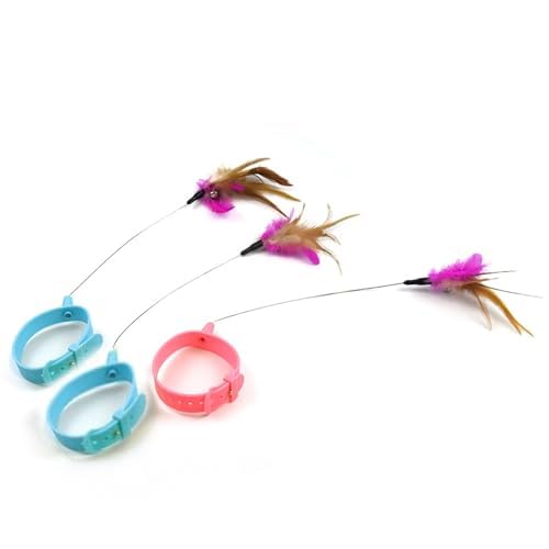 PetPhindU 3PCS Cat Collars with Cat Feather Toys, Interactive Cat Toy with Bell for Indoor Cats, Adjustable Silicone Cat Collar Toy Cat Collar with Bells Cat Collar Toy (Color Mixing,3PCS)