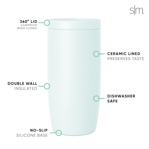 Image of Simple Modern Travel Coffee Mug Tumbler with 360 Lid | Ceramic-Lined Insulated Stainless Steel Cold Brew Iced Coffee Cup Thermos | Gifts for Women Men Her Him | Voyager Signature | 16oz | Arctic Blue