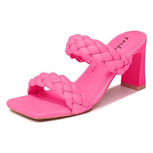 Women's Braided Heeled Sandals Fashion Square Toe Heels Block Chunky Heel Mules Slip On Dress Sexy Backless Summer High Heels Slipper