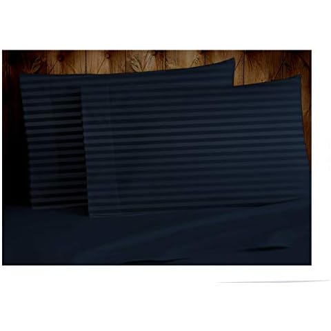 Tissaj Resort Collection – 2 PC King Pillowcase Set – 100% GOTS Certified Organic Cotton – Sateen Weave – Damask Stripes Navy Blue Color Cover