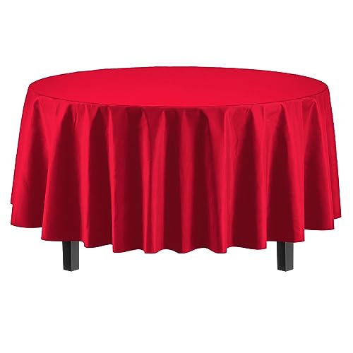 Exquisite Party Solids Red Round Plastic Tablecloth - 84 Inch, 4 Pack